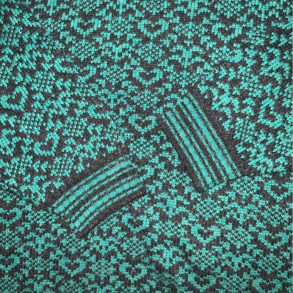 vintage bay club medium wool acrylic blend sweater mockneck hearts‎ blue grey - Picture 5 of 7